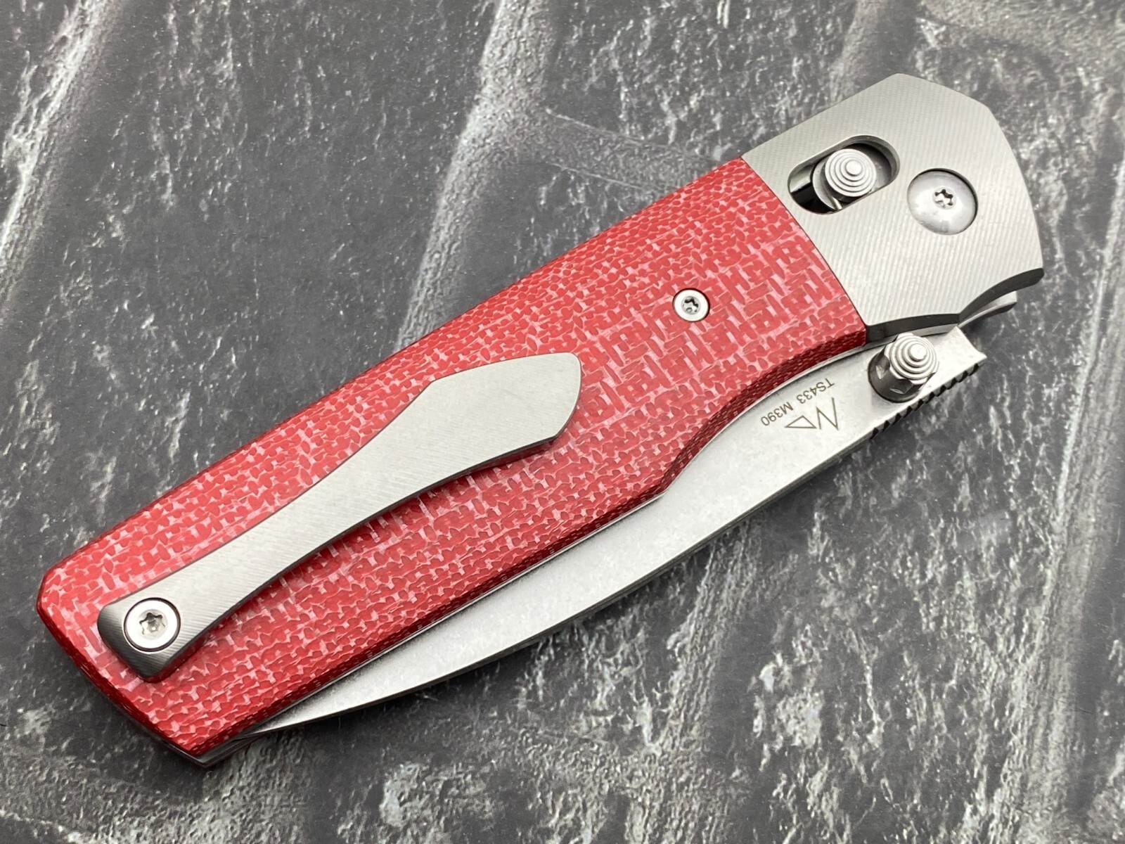 TwoSun TS433-M390-Red Folding Knife Titanium/CF Handle Axis Lock Pocket Knife
