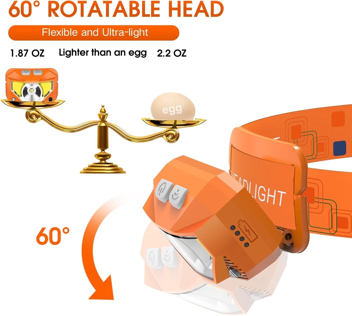 Headlamp Flashlight, Lumen Ultra-Light Bright LED Rechargeable Headlight with...