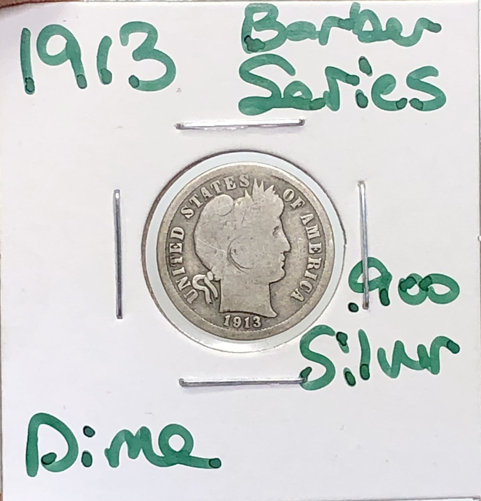 1913 Barber Dime 10c Liberty Head .900 Silver US Coin 26A