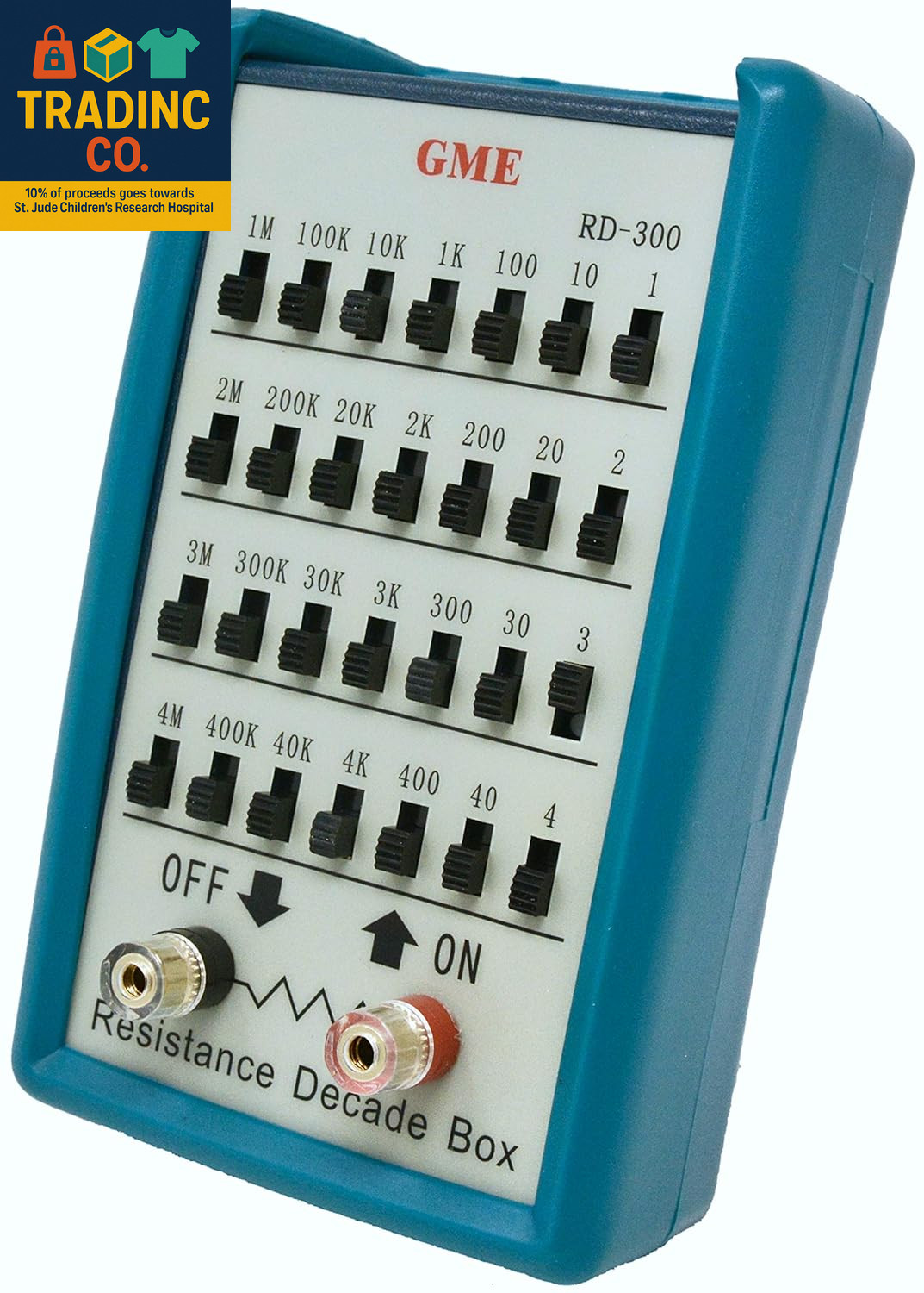 RD-300 Resistance Substitution Decade Box, 7 Decades Range, 1Ω to 11MΩ, 1% Accur