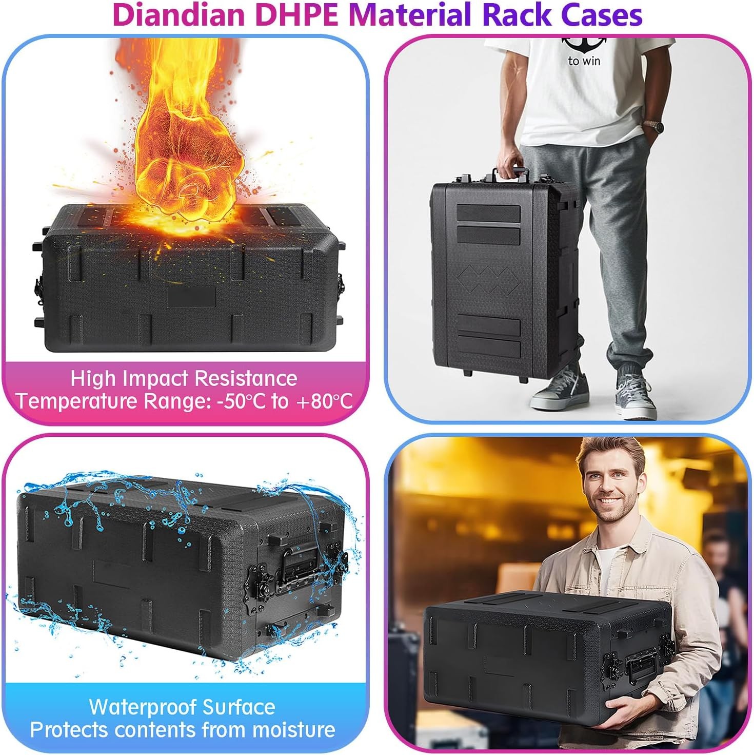 6U Rack Case Shallow 16" Depth,19" Rackmount Flight Cases Shockproof Mount Racks