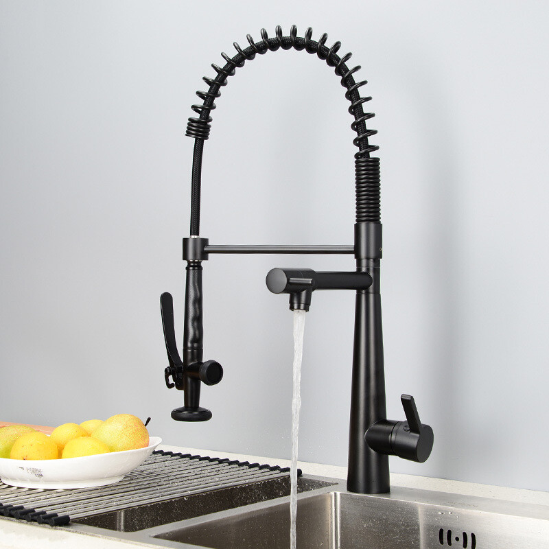 Brass Kitchen Faucet Pull Out/Down Kitchen Sink Water Tap Single Handle Black