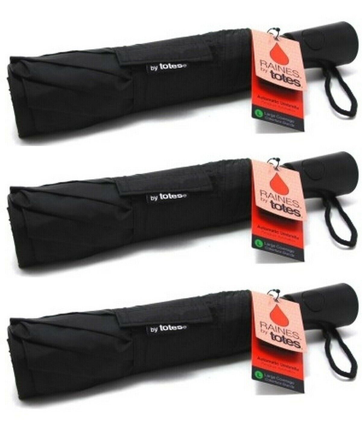 BL Raines Umbrella Auto Open 11 Inch Large (Black) - THREE PACK