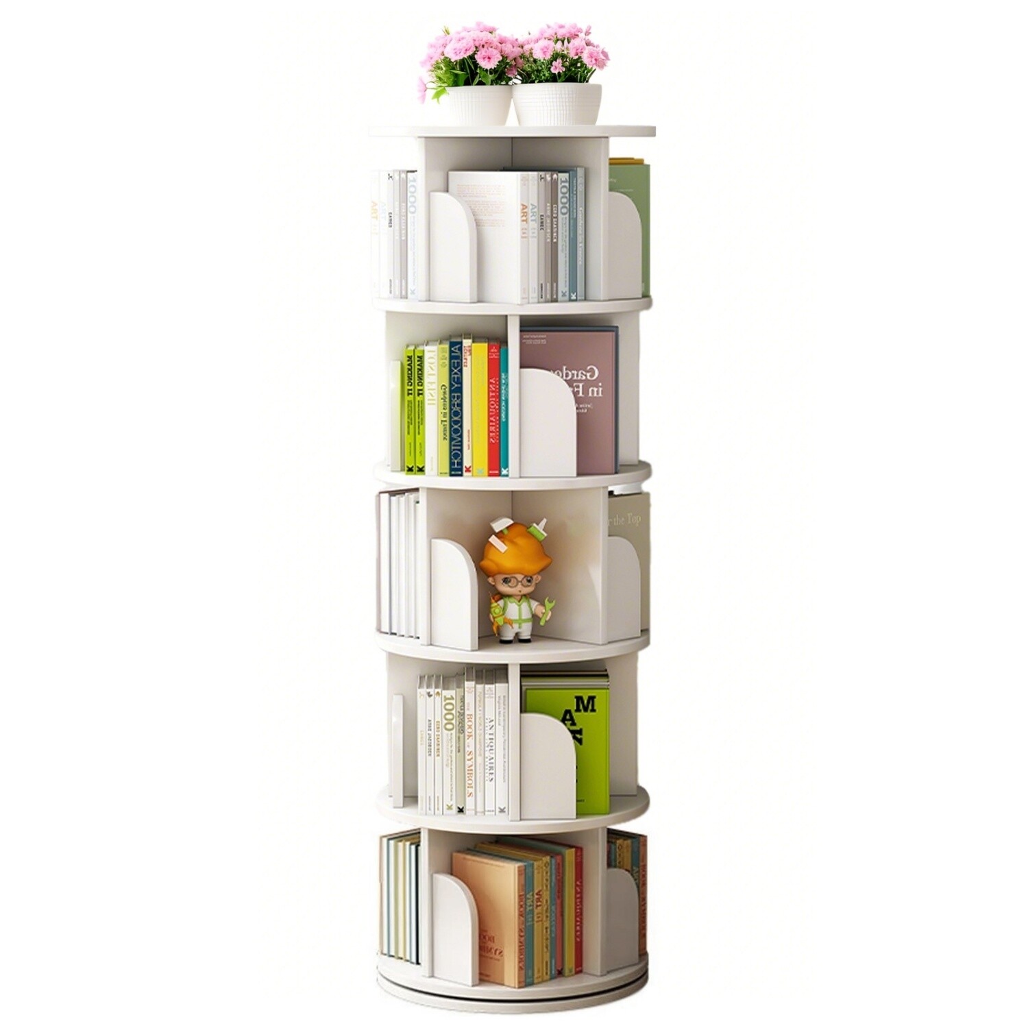 5 Tier 360° Rotating Bookshelf Freestanding Bookcase Storage Display Rack White