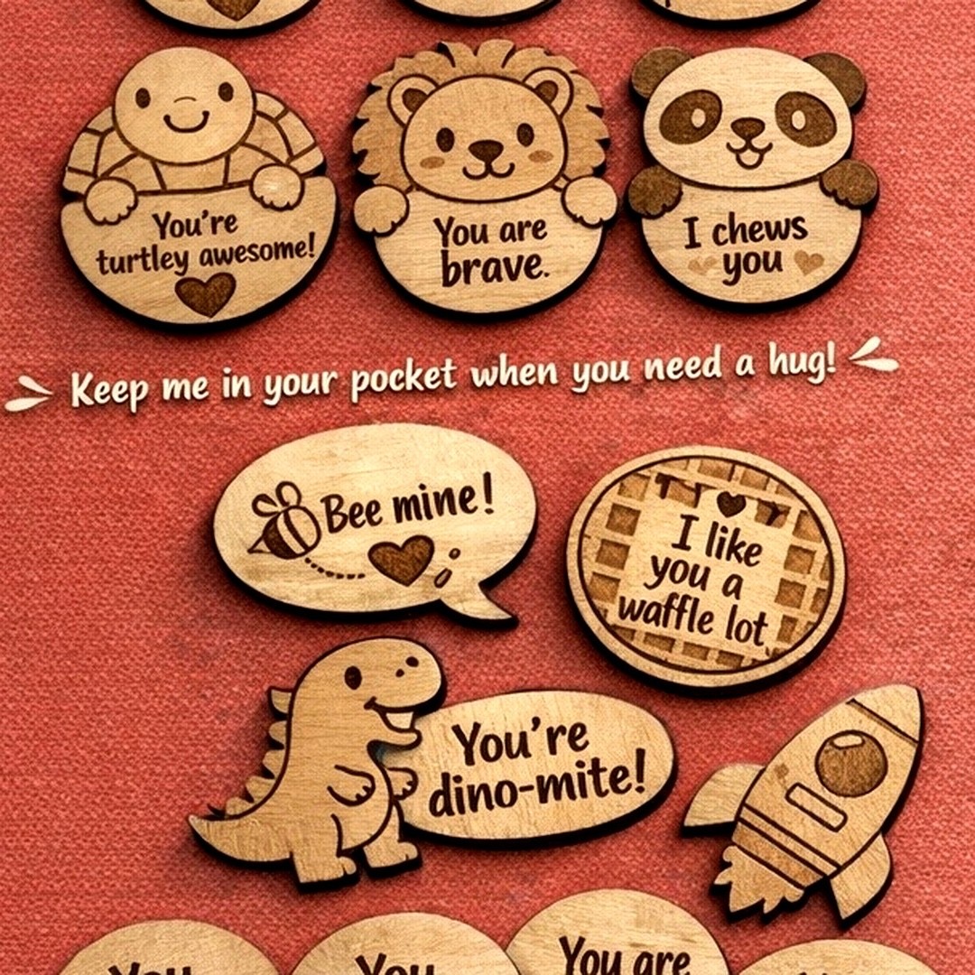 Wooden pocket hug gifts. Classroom exchange for Valentine & occasions. Set of 5
