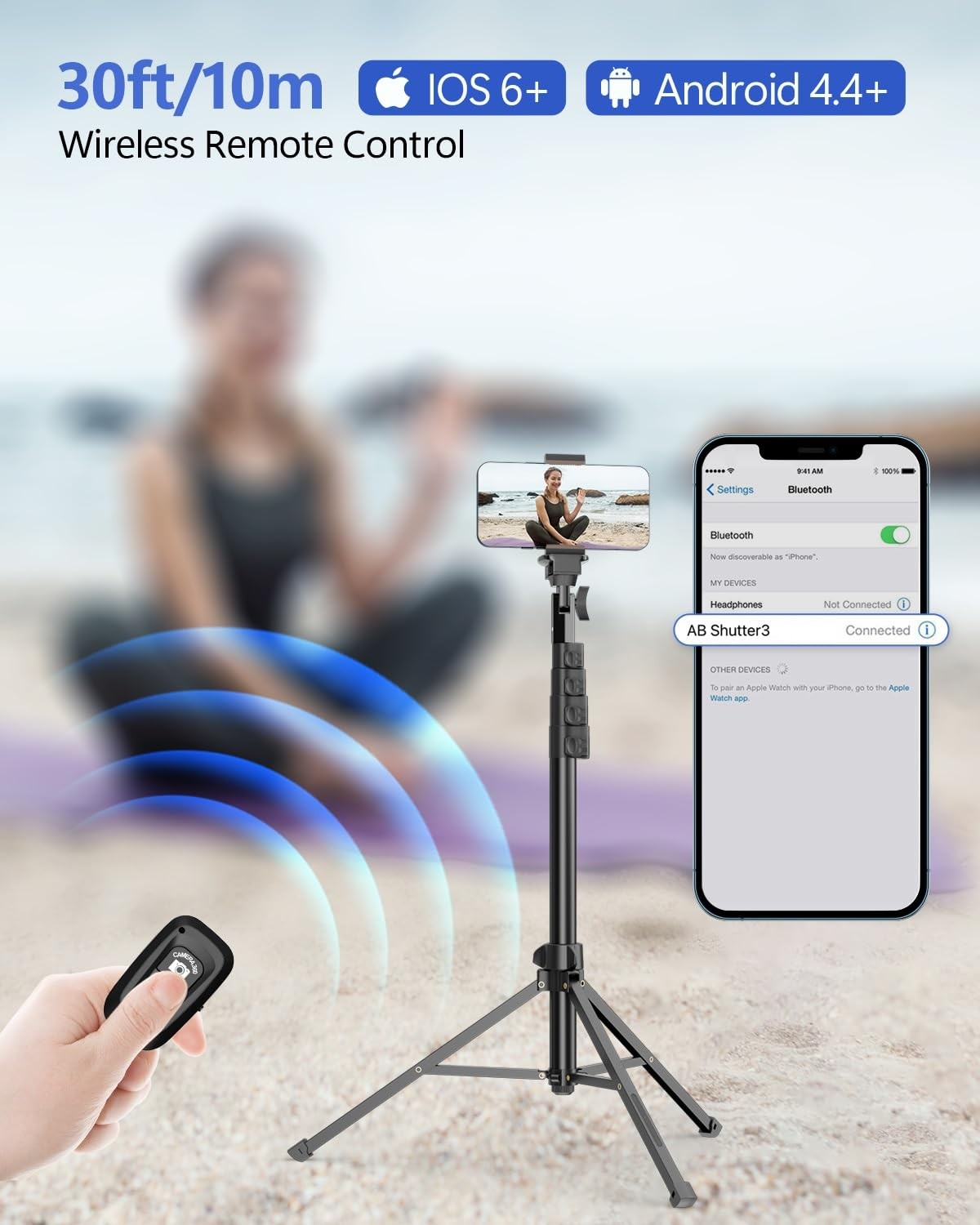 62’’ Cell Phone Tripod Stand, Adjustable Floor Cellphone Tri Pod Holder with ...