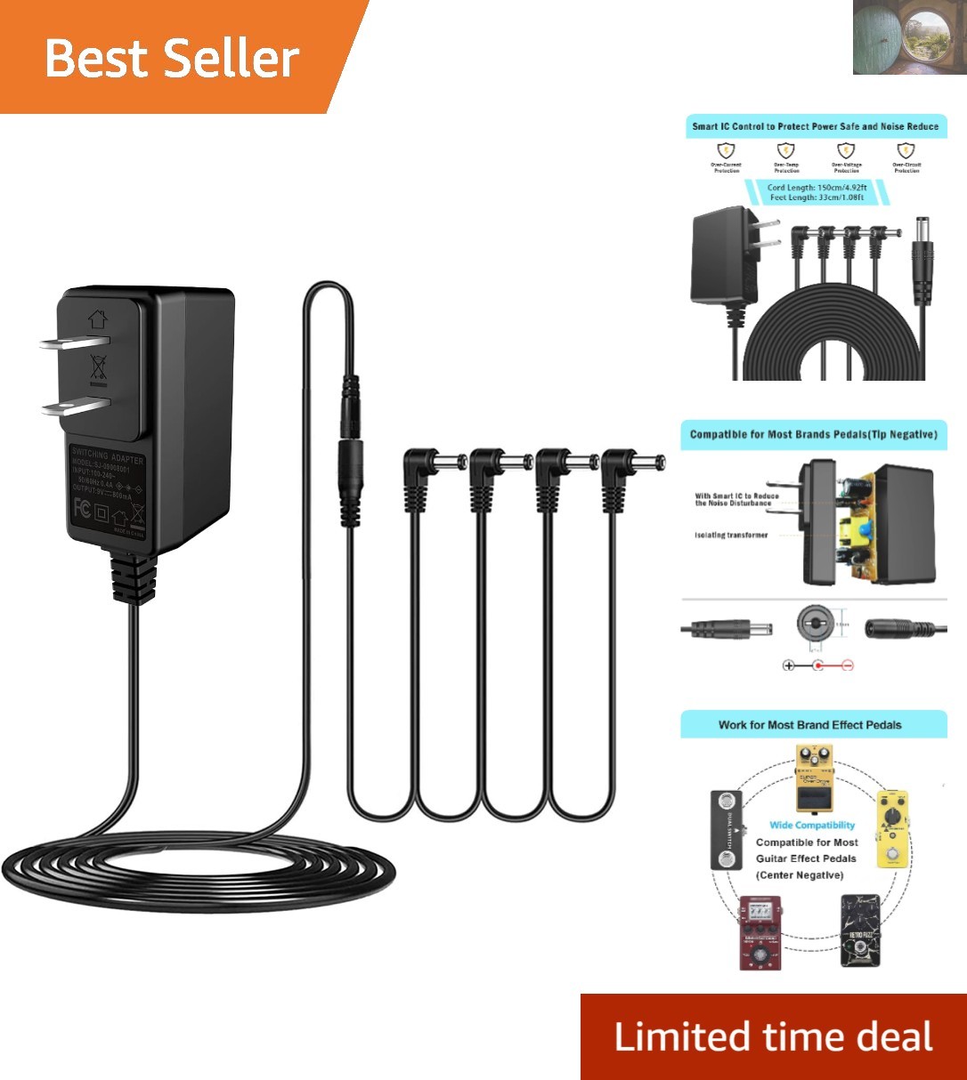 Effortless Power for Effect Pedals: 9V AC Adapter with Daisy Chain System