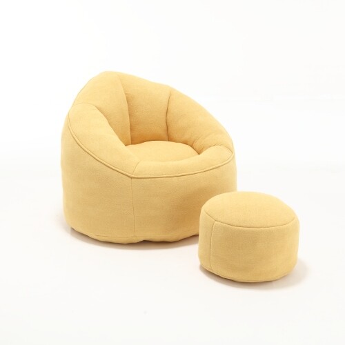 Bean Bag Sofa Chair High Pressure Foam BeanBag Chair with Padded Footrest Yellow
