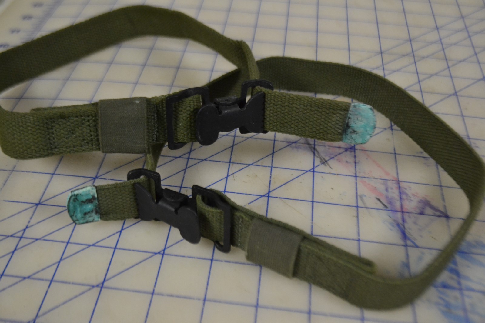 ' lot of 2 military strap tie down cinch 41" long cotton duck webbing metal tip