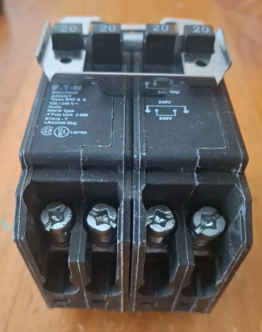 Eaton BQC220220 20A/20A 2-Pole Quadplex Tandem Plug-In Breaker