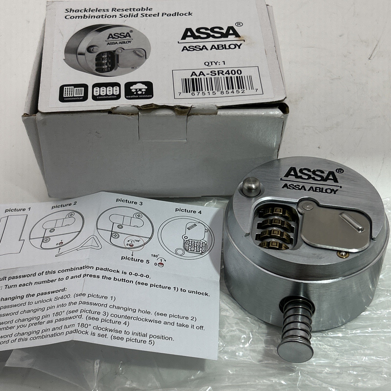 Assa Abloy Shackleless Resettable Combination Solid Steel Padlock Puck AA-SR400