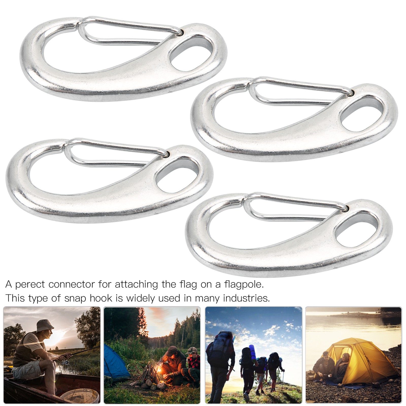 4pcs 70mm Heavy Duty Snap Rope Hook Stainless Steel Spring Snap Hook Clip