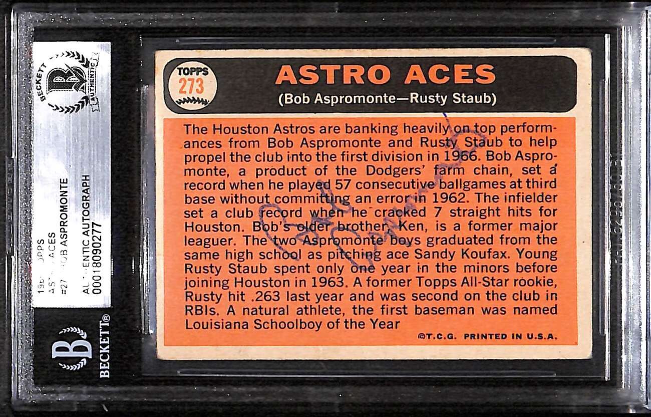 1966 Topps 273 Bob Aspromonte/Staub BGS Auto Autographed Bob Sign BAS C99651