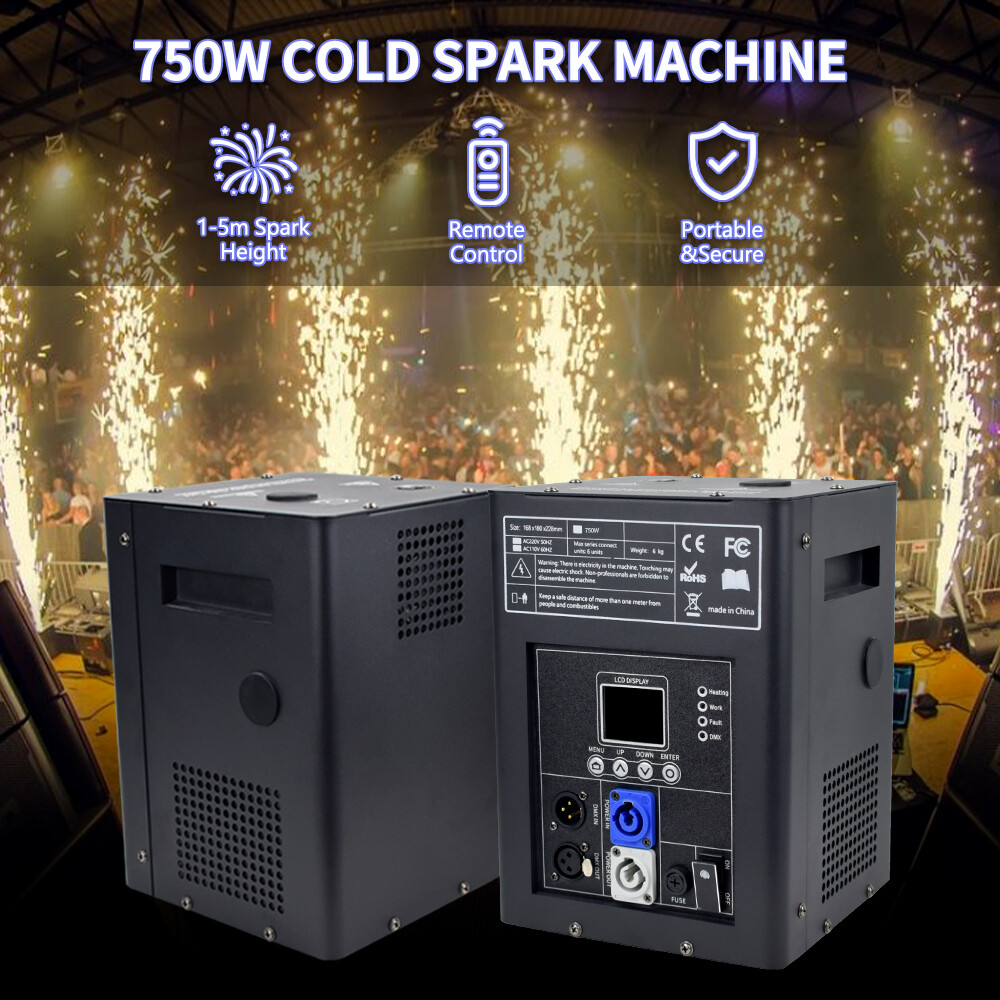 750W Cold Spark Machine LCD Firework Machine DMX512 DJ Stage Effect Black
