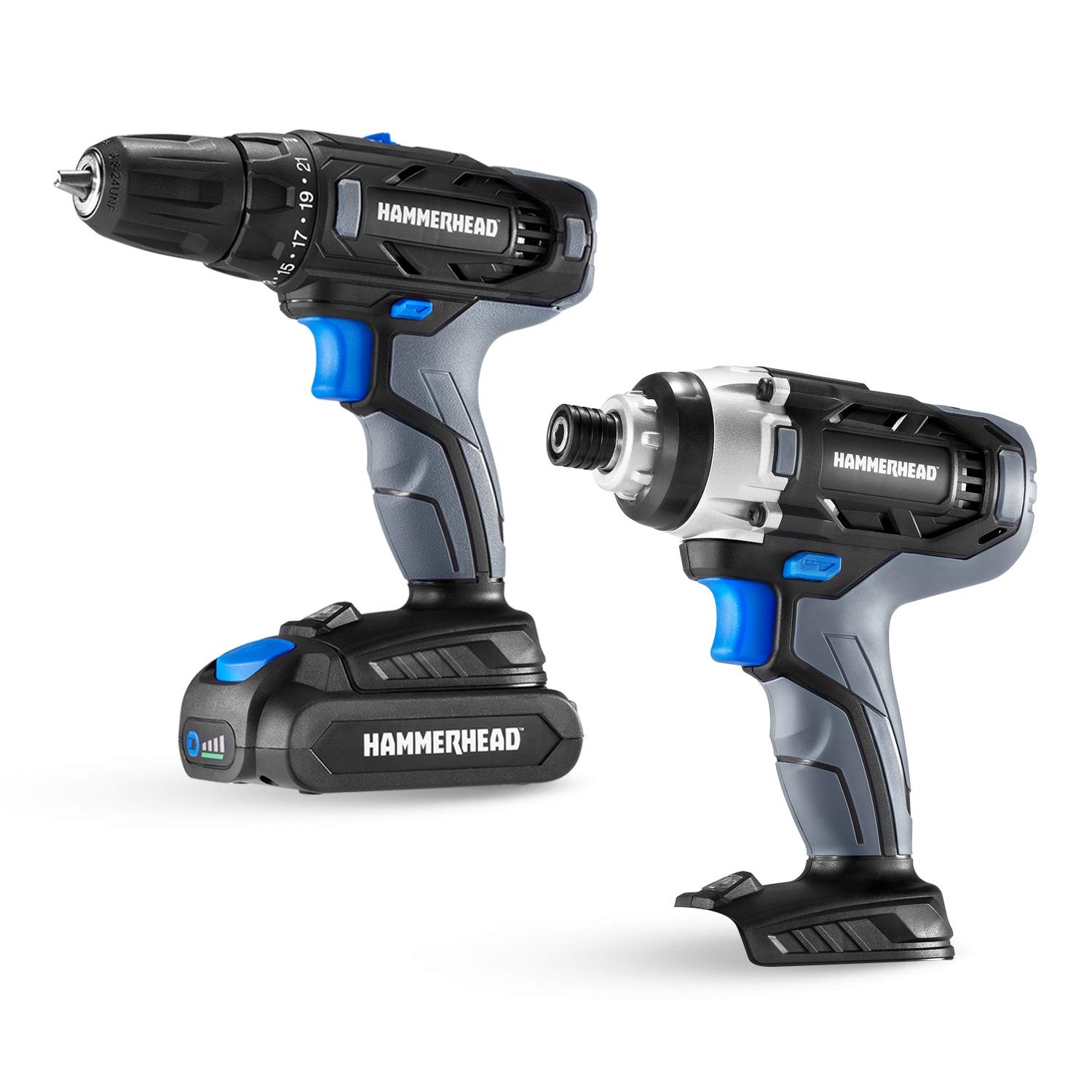 Hammerhead 20V Cordless Drill/Impact Driver(2-Tool Kit), Black Blue