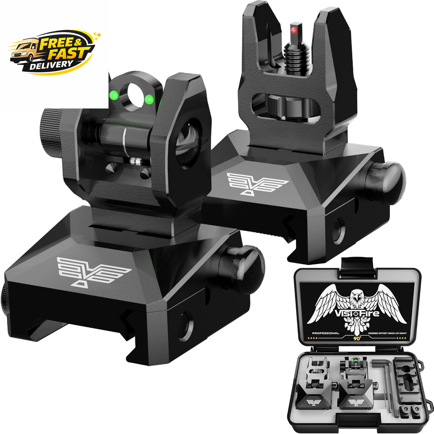 Fiber Optic Iron Sights for Picatinny Rail | Flip up Front and Rear Backup Sight