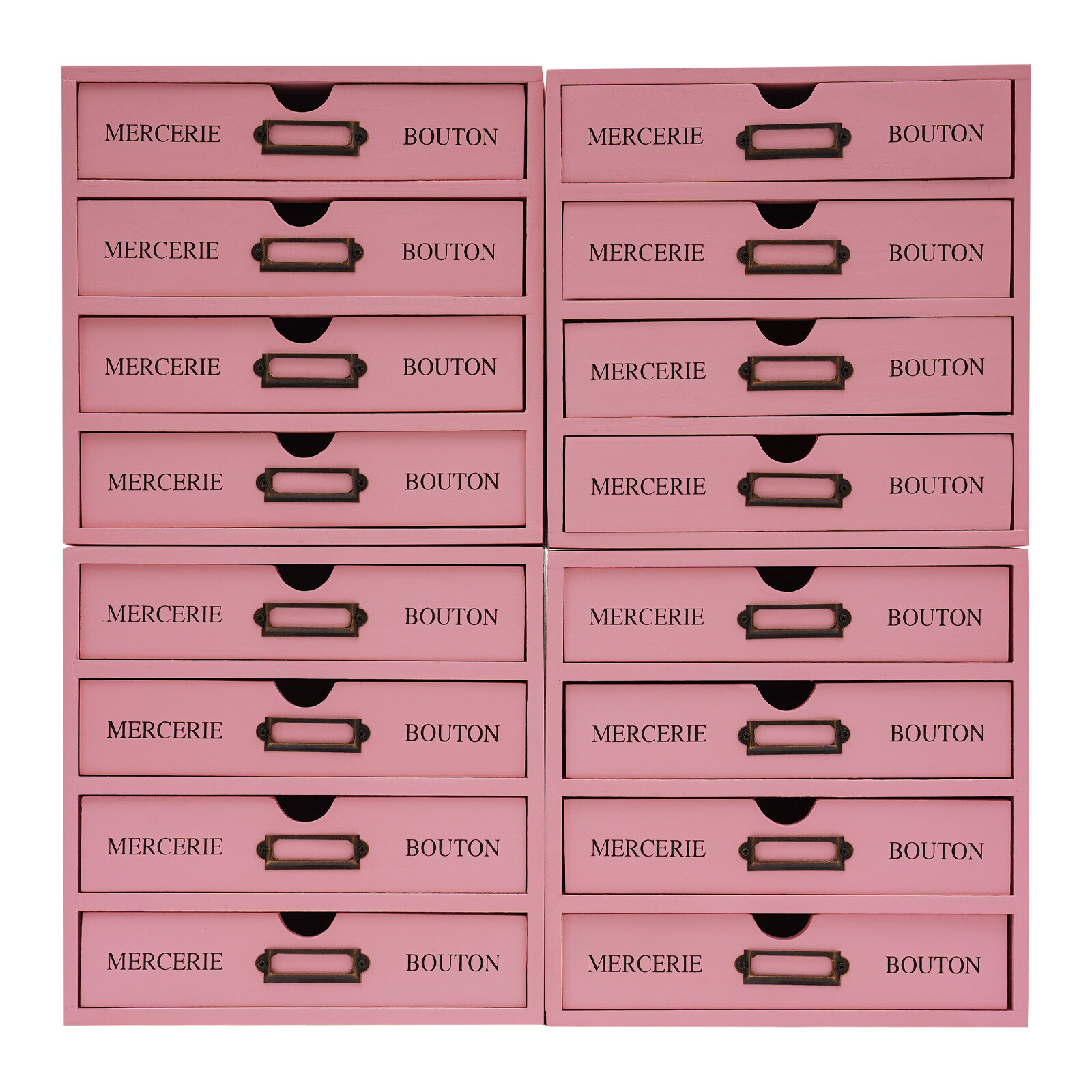 4 Pieces File Storage Box Desktop 16 Drawers Pink Wooden Storage Box
