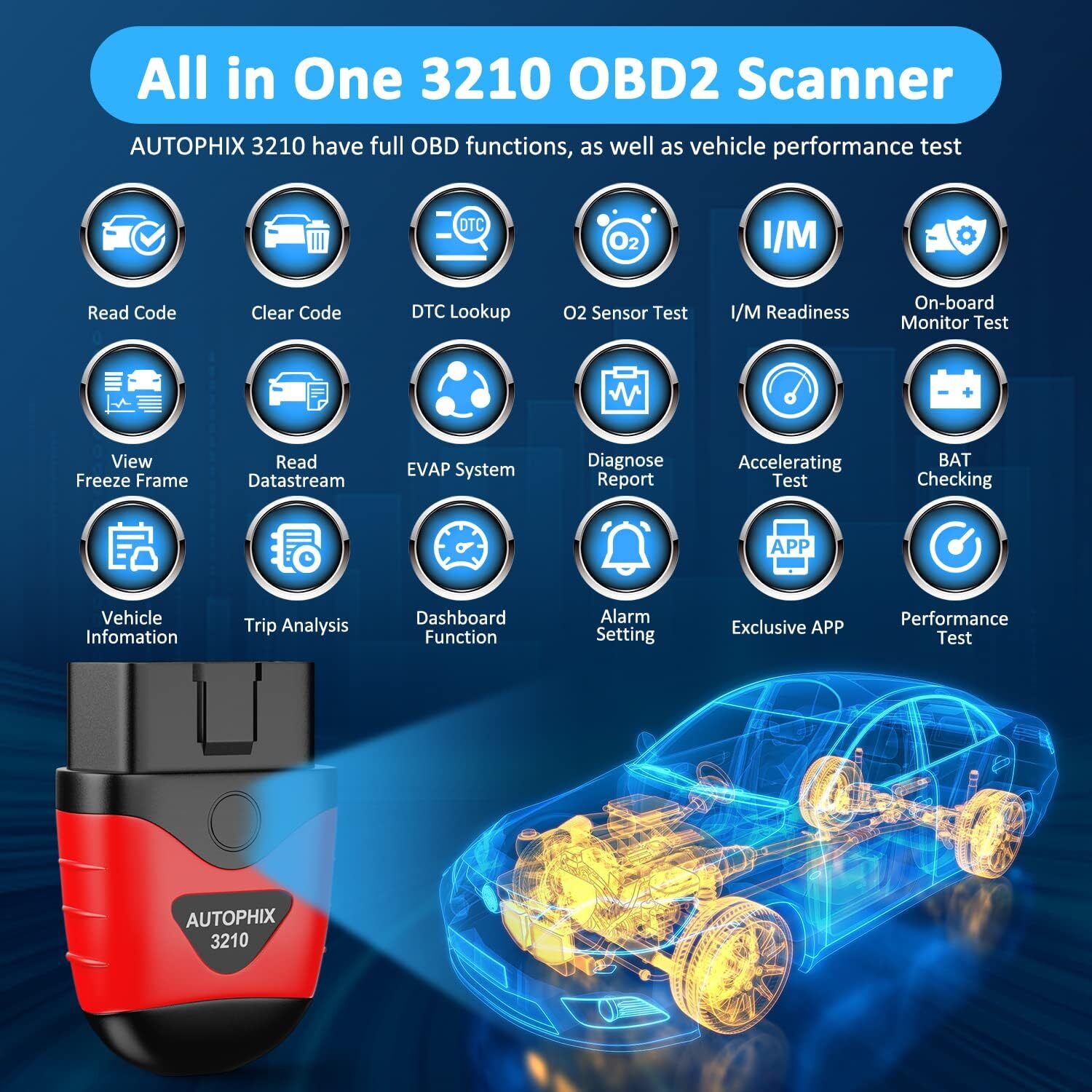 Autophix 3210 OBD2 Bluetooth Auto Diagnostic Tool for IOS Android Code Reader
