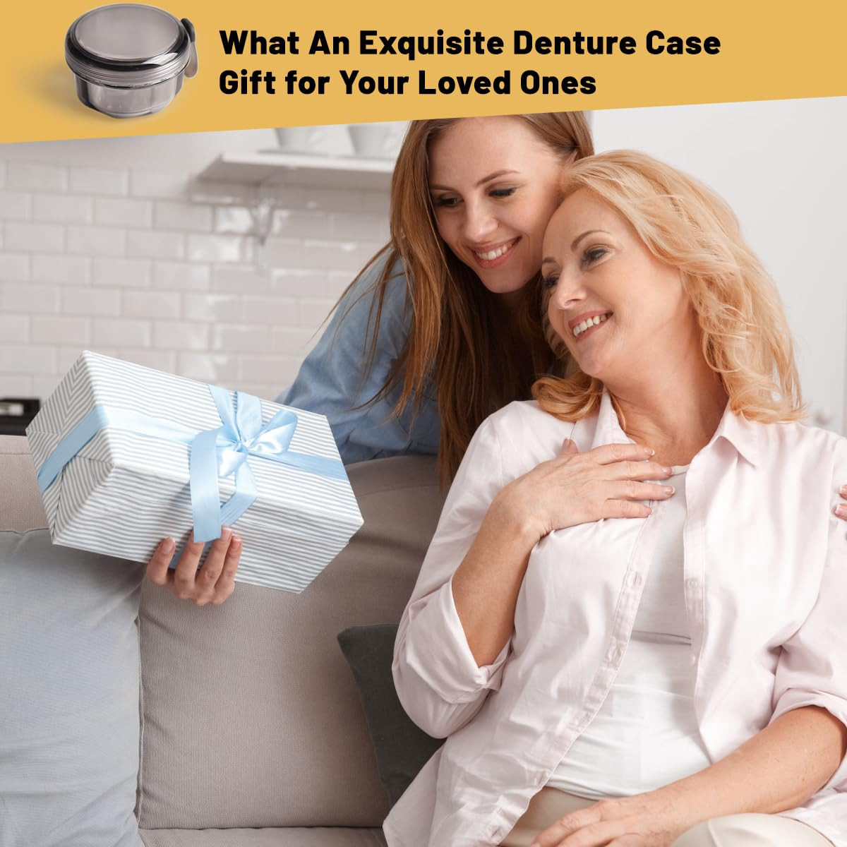 Leak Proof Portable Denture Bath Case Denture Cleaning Cup, False Teeth Holder M