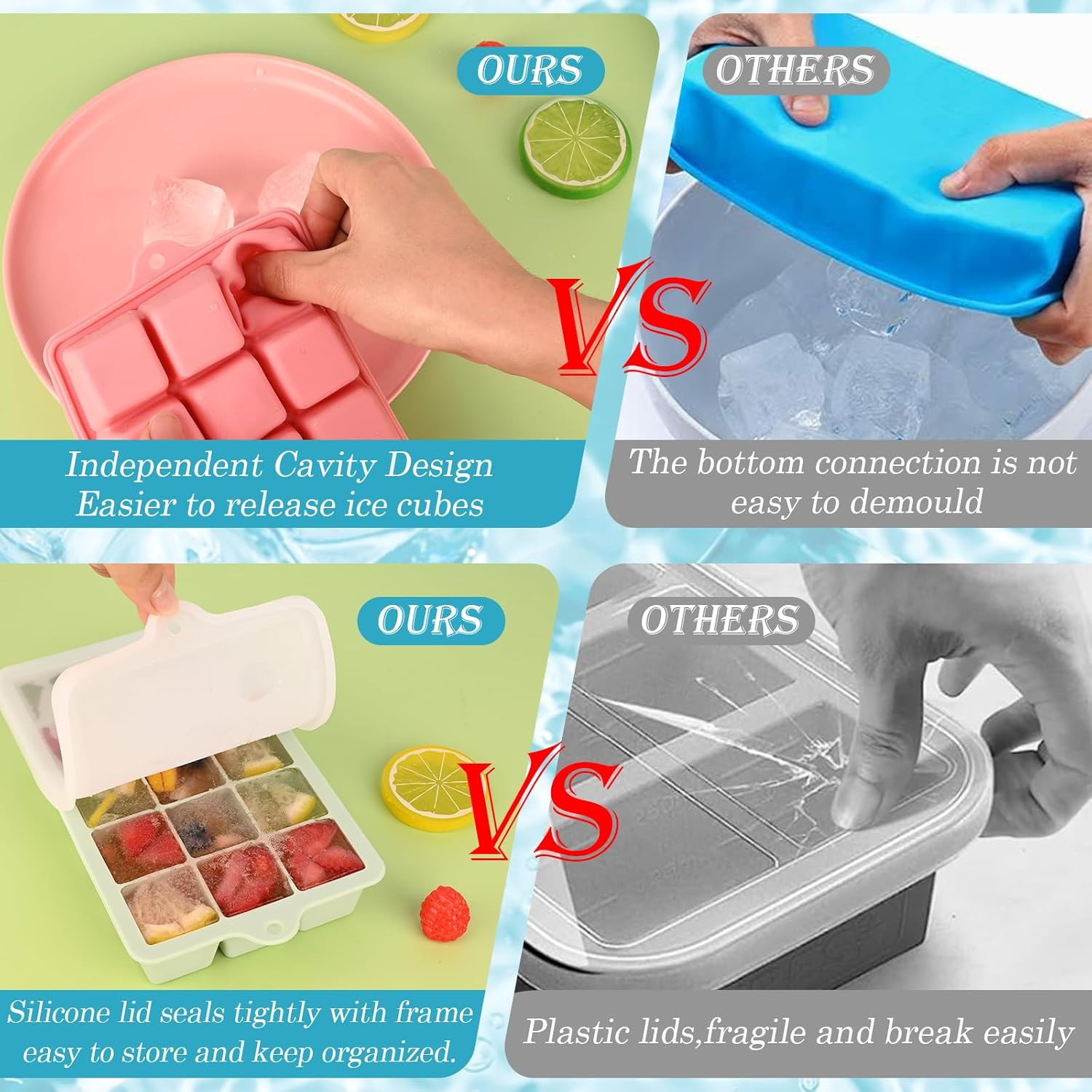 2 Pack Silicone Ice Cube Tray, Medium Size Ice Cube Trays for Freezer, Stackable