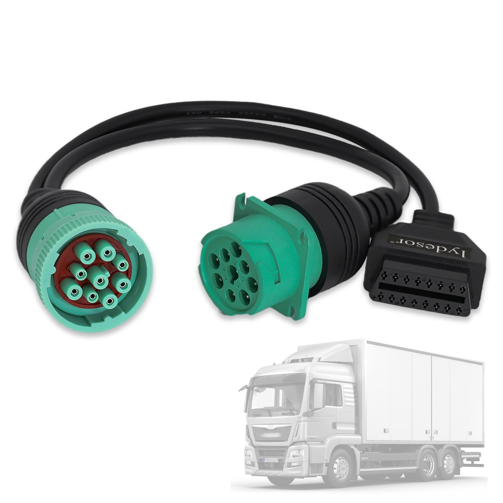 J1939 9Pin To OBD2 Female Adapter Cable For Heavy Duty Truck ELD GPS New