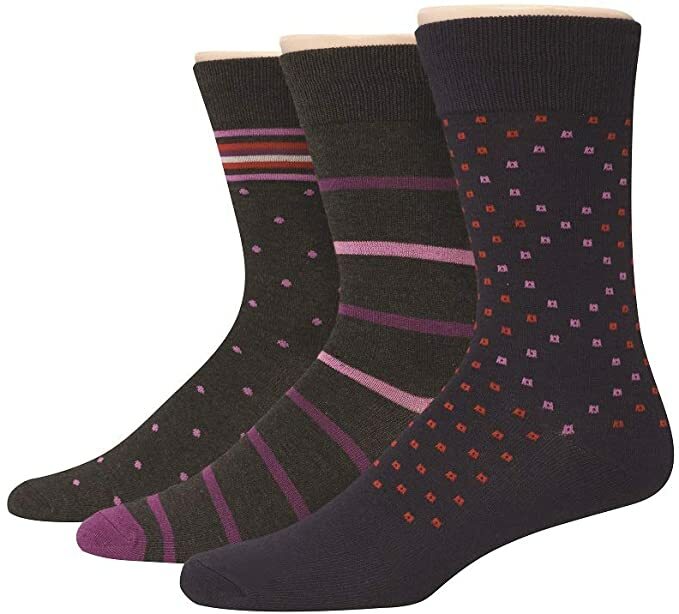 NEW! Hanes Premium Men's Dress Crew Sock, Shoe Size 6-12, 3 Pair, Black Violet
