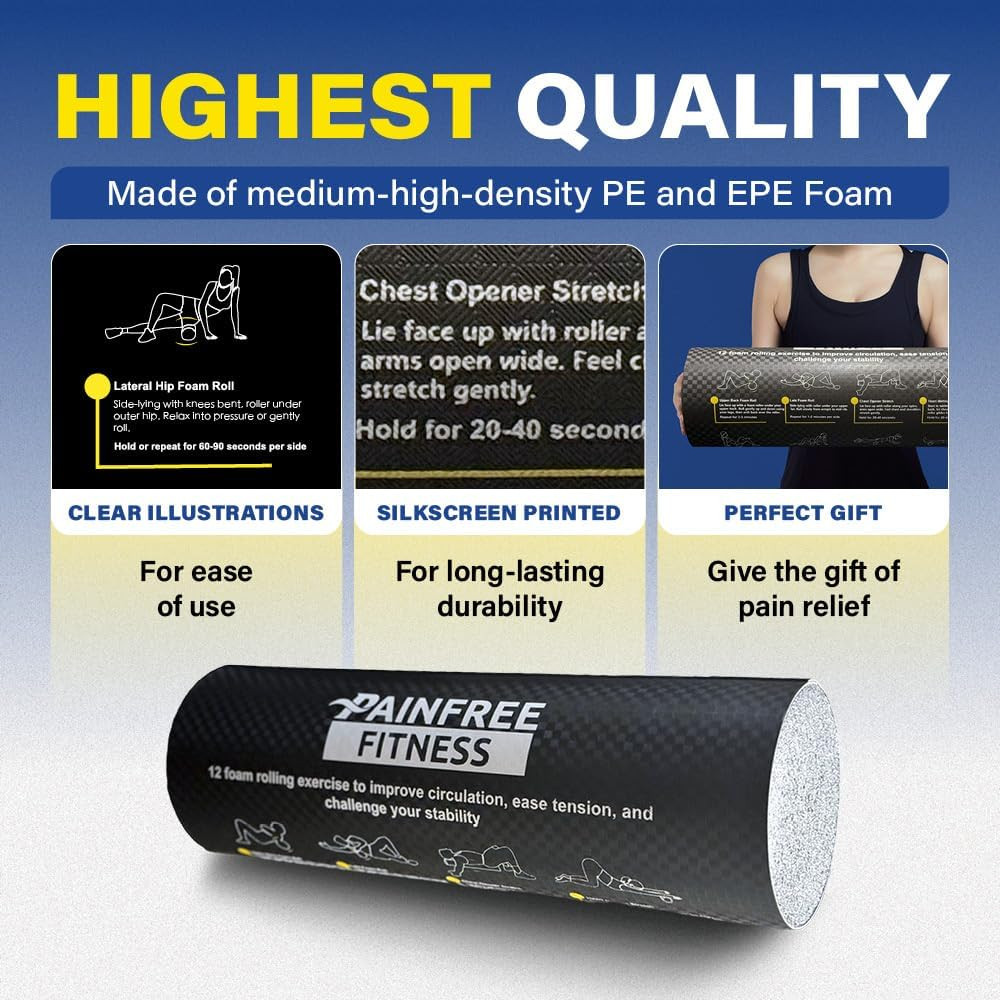 Foam Roller with Printed Exercises - 17.7''X 6'' Lightweight EPE/PE Exercise Rol