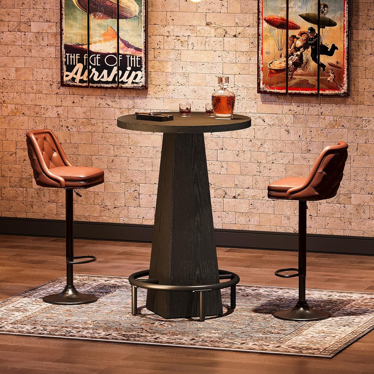 Bar Table, 37.4" High Round Pub Table for Small Bars, Dining Room, Kitchen-Black