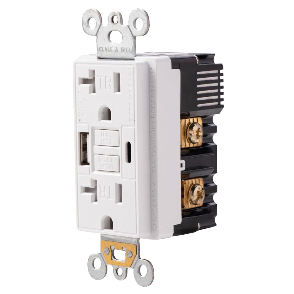 Combination 20A Self-Test GFCI Outlet and Type A & Type-C USB in-Wall Charger...