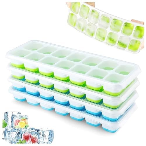 Ice Cube Trays 4 Pack Silicone With Removable Lid Easyrelease Flexible 14cube Tr