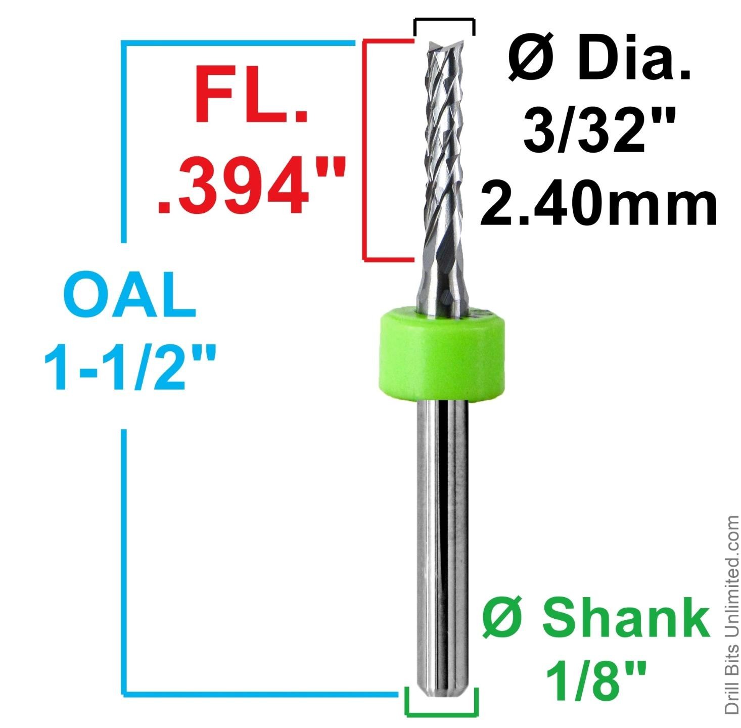 3/32" (2.40mm) Solid Carbide Router Bit 1/8" Shank Diamond Flute CNC PCB 10 Pack