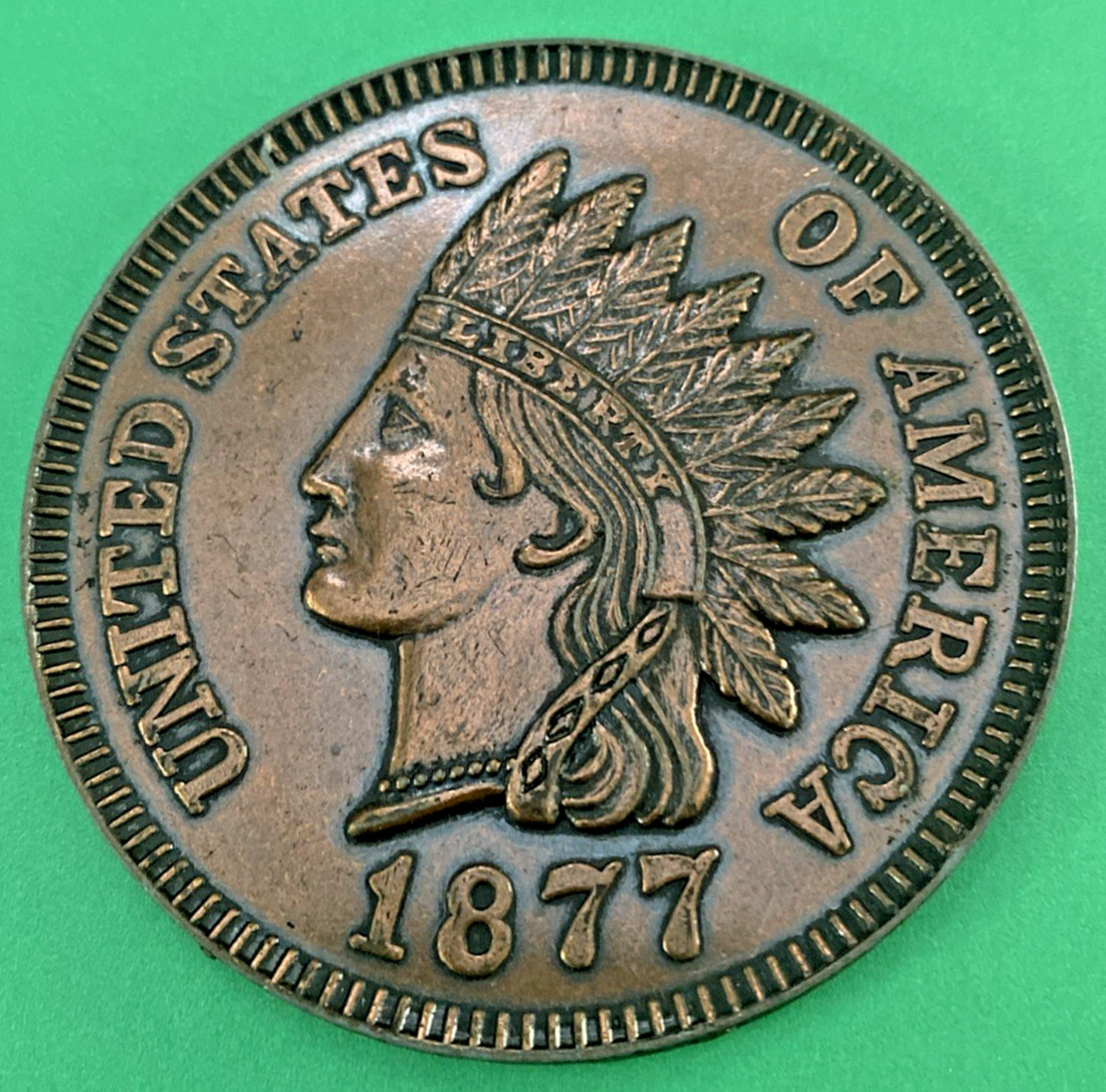 1877 Decorative Collector Indian Head Native American Penny 3" Coin