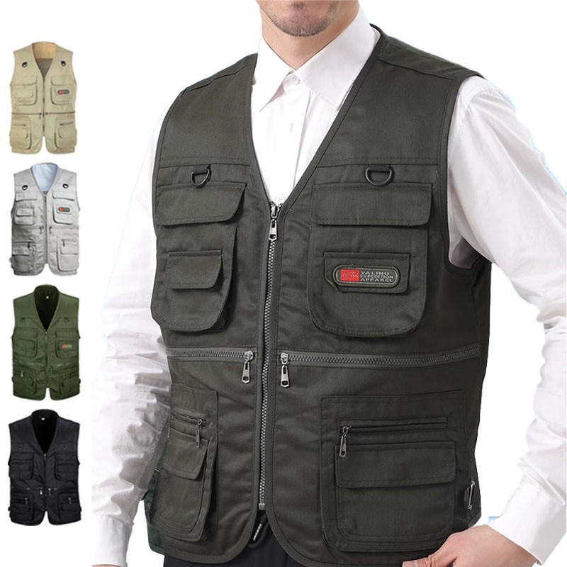 Mens Cargo Multi Pocket Utility Vest Fishing Hiking Camping Gilet Waistcoat Tops