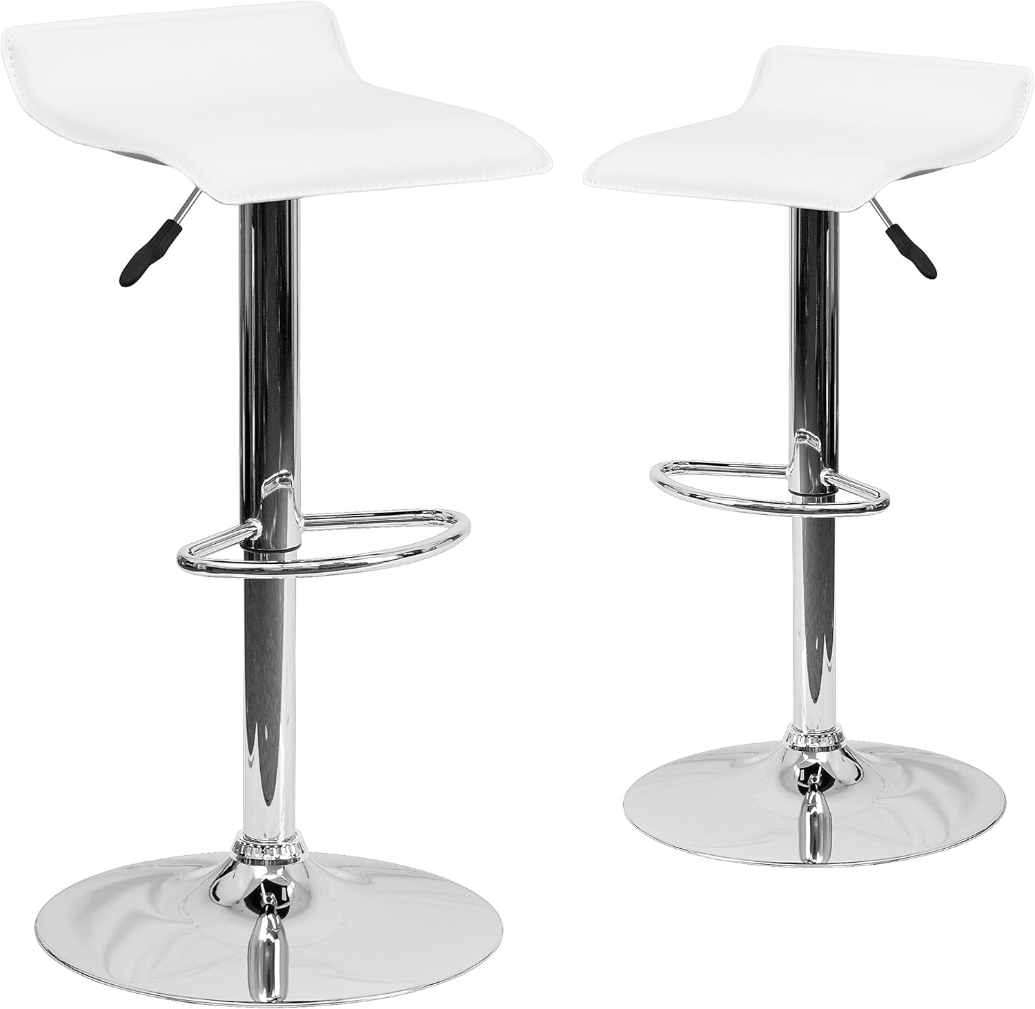 Vinyl Adjustable Barstool, White, 2-Pack | Solid Wave Seat, Adjustable Height, C