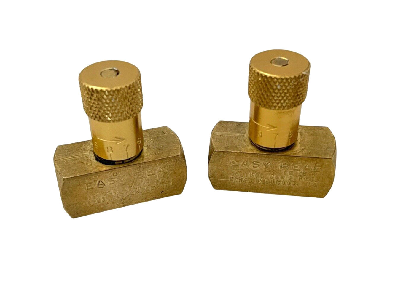 (2) DELTROL FLUID PRODUCTS 1/4" BRASS EN20B EASY READ FLOW CONTROL NEEDLE VALVE