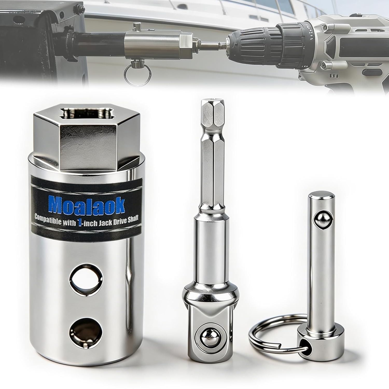 Trailer Jack Drill Adapter Compatible with 1 Inch Drive Shaft Full Stainless Ste