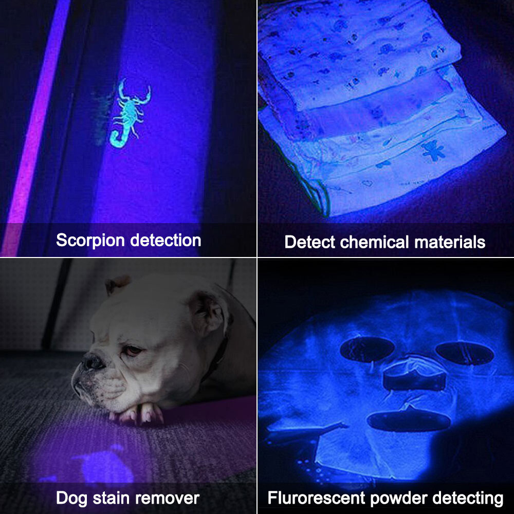 USB Rechargeable UV Light LED Flashlight 365nm Blacklight Inspect Torch Zoomable