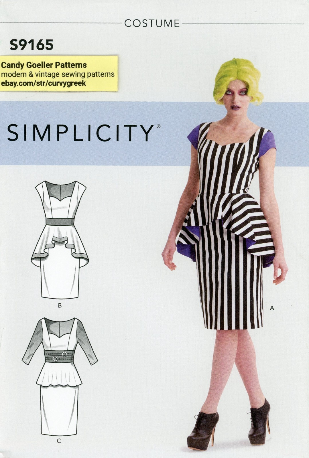 Simplicity S9165 Retro Wiggle Dress w Peplum Zombie Witch Sz 16-24 UNCUT Pattern