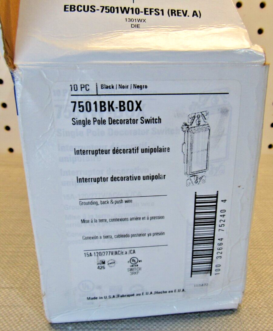 Eaton Light Switches 7501BK-Box And TP26 Cover Lot of 7
