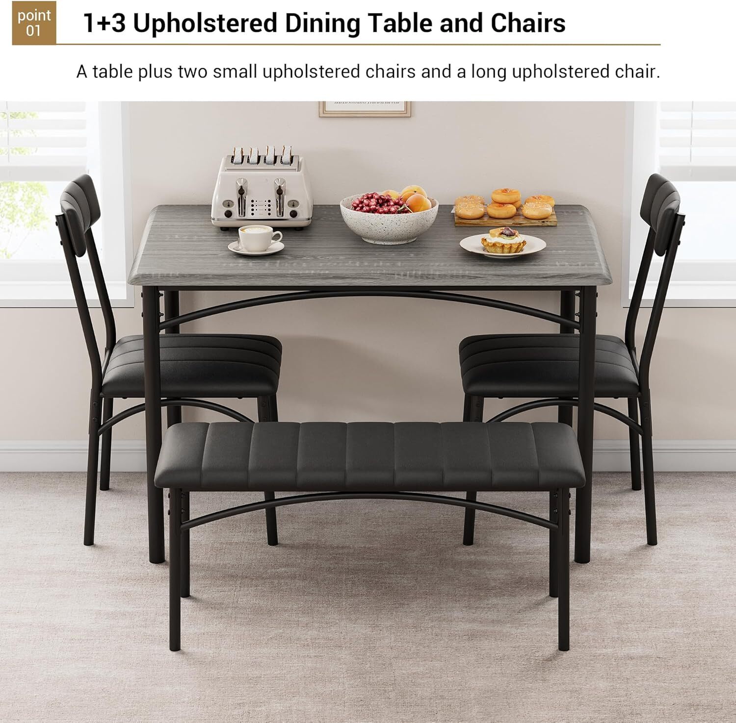 Dining Table Set, Kitchen Table With Upholstered Bench and Chairs for Apartment