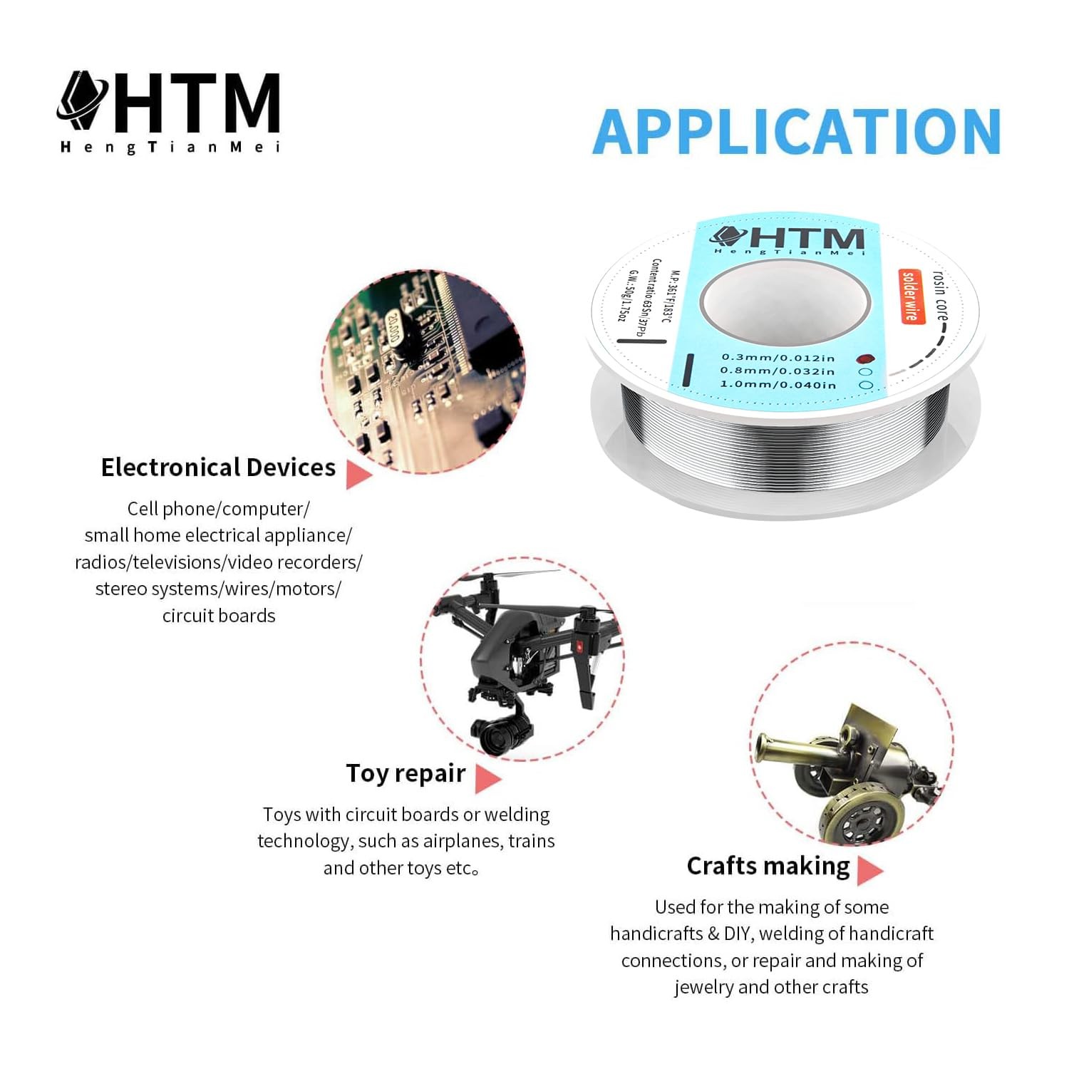 HengTianMei 63/37 Rosin Core Tin Lead Solder Wire For Electrical 0.3mm/50g