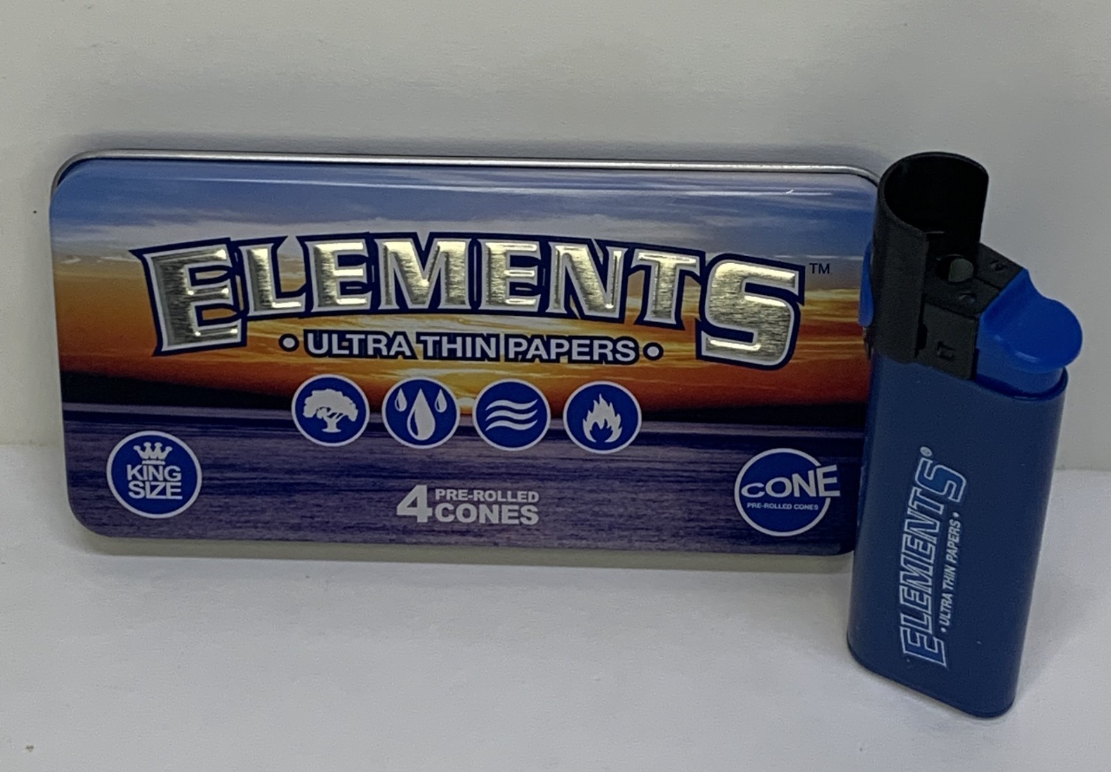 ELEMENTS PRE-ROLLED CONE TIN KING SIZE (4 count) + NEW ELEMENTS LIGHTER