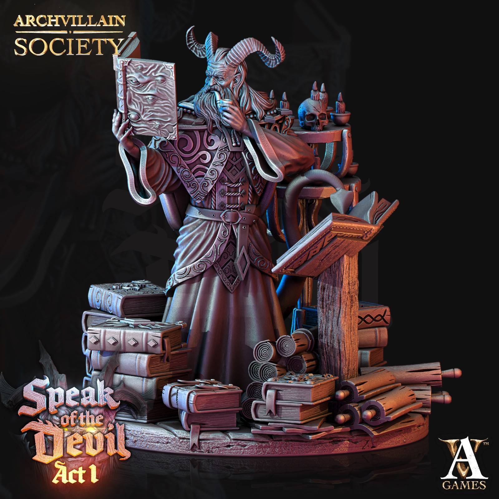 D&D Tiefling Infernal Scholar Mini 32mm Scale Mini TTRPG