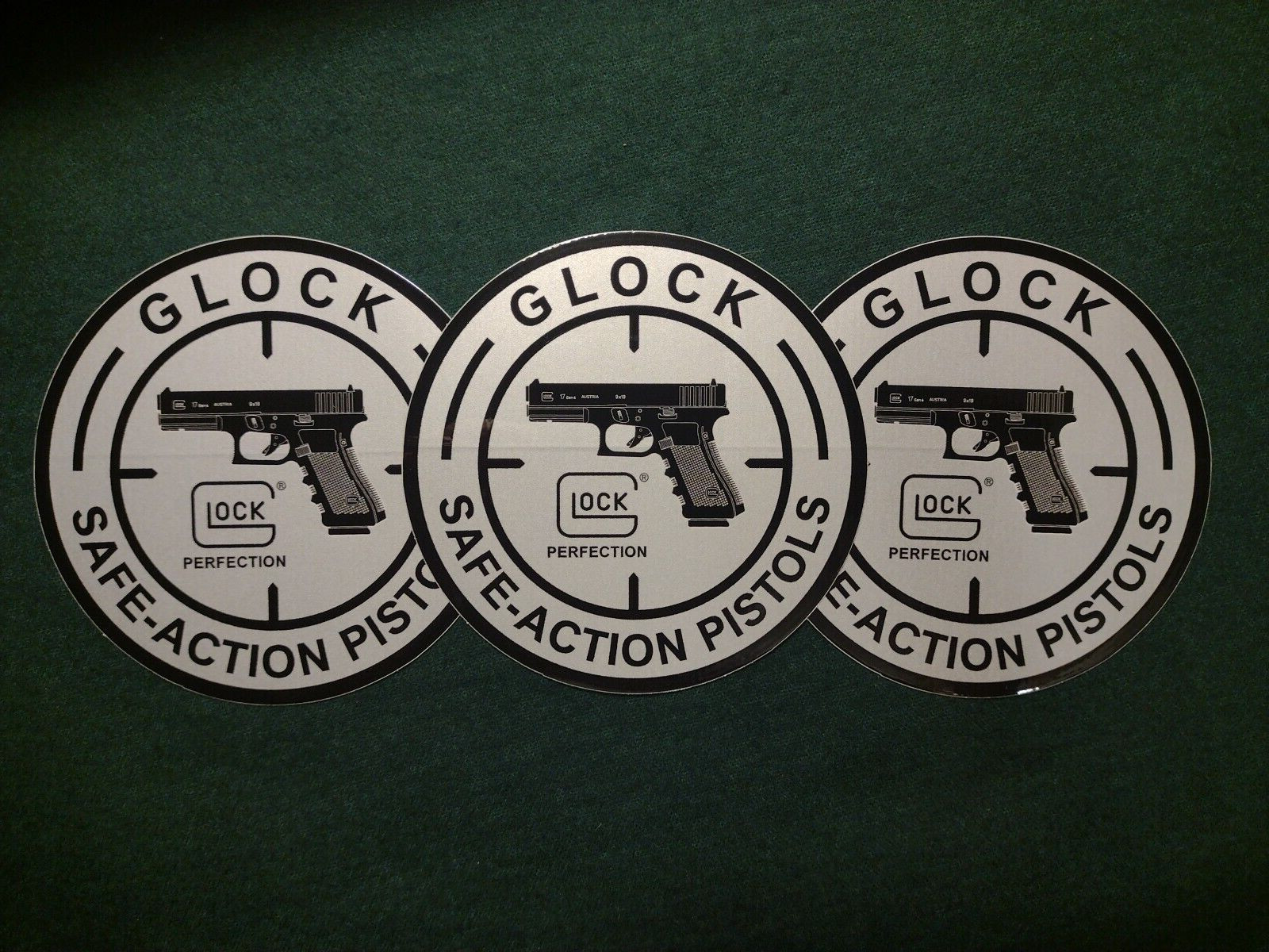 GLOCK PERFECTION SAFE ACTION PISTOLS Three 4" Gen4 Stickers SHOT-SHOW NOS 9MM