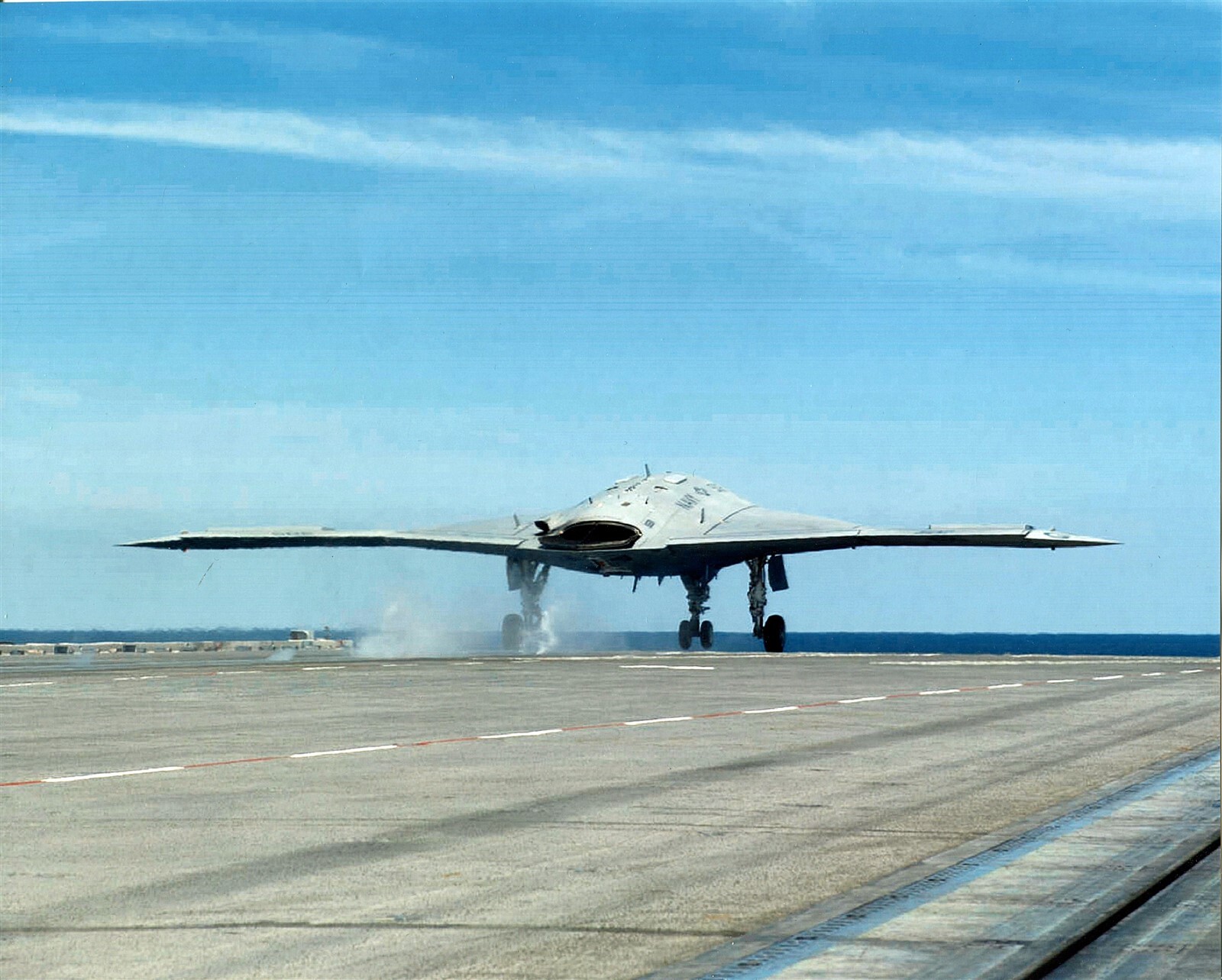 US Navy X-47 unmanned aircraft taking off USS Geo. H.W.Bush 8x10 color photo