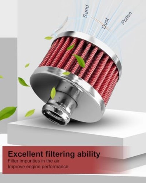 2Pcs Car Air Filter, Universal 23mm Air Intake Filter for Vehicles with Red