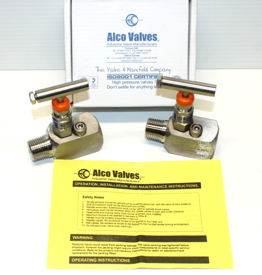 ⭐NEW Box Of 2⭐ ALCO UN4NS-1M Needle Valve   1/2 NPT" 316 SS 10,000 Psi  🔴USA🔵
