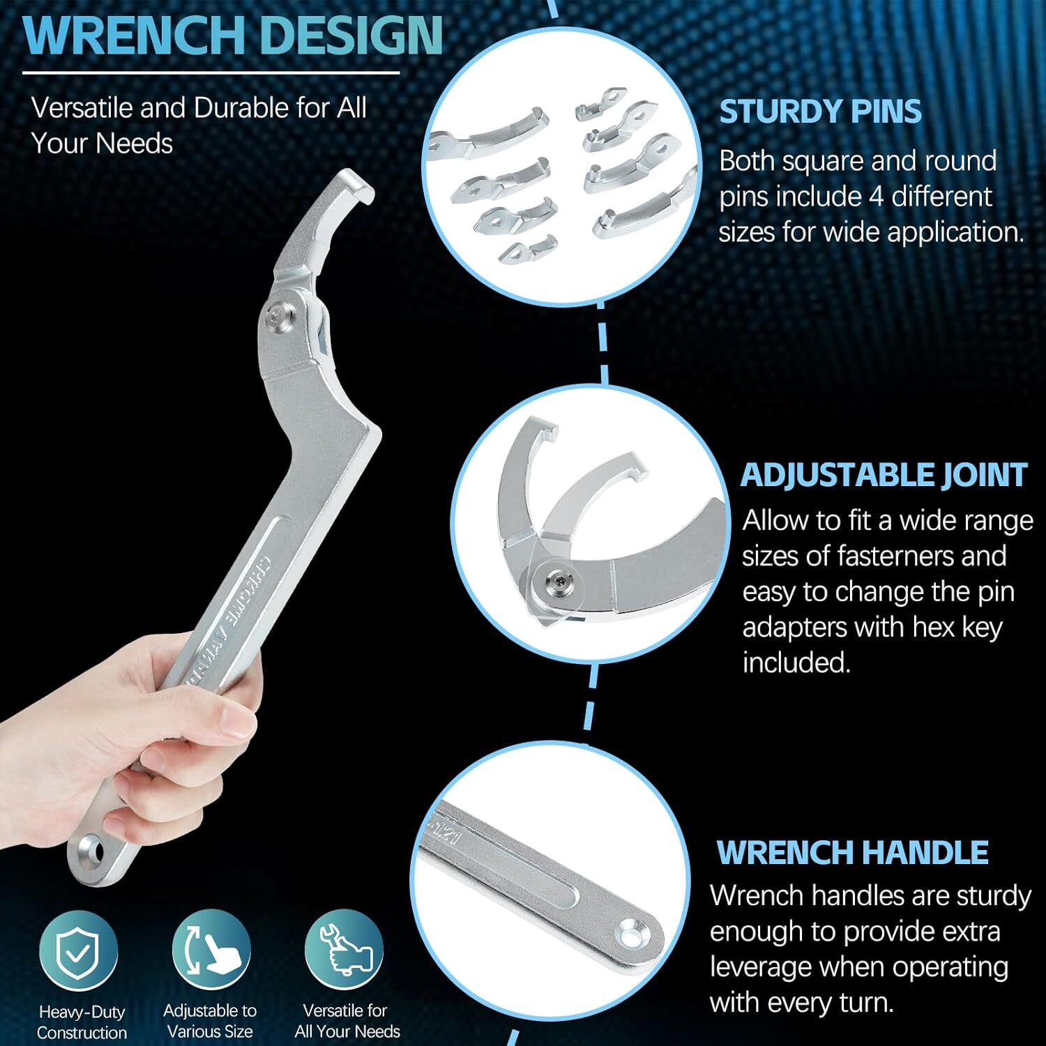 Pin Spanner Wrench Set –3/4" to 6-1/10 Range – Adjustable Wrenches Tools - 8PACK