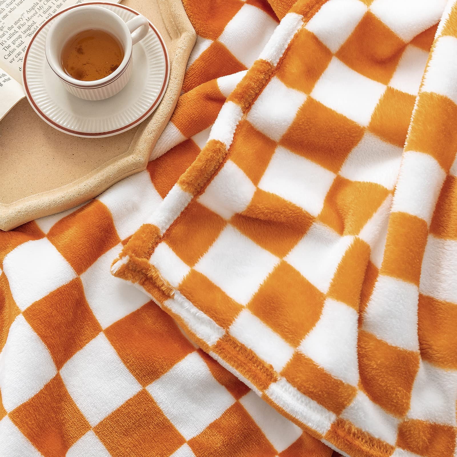 LOMAO Throw Blankets Flannel Blanket with Checkerboard Grid Pattern Soft Thro...