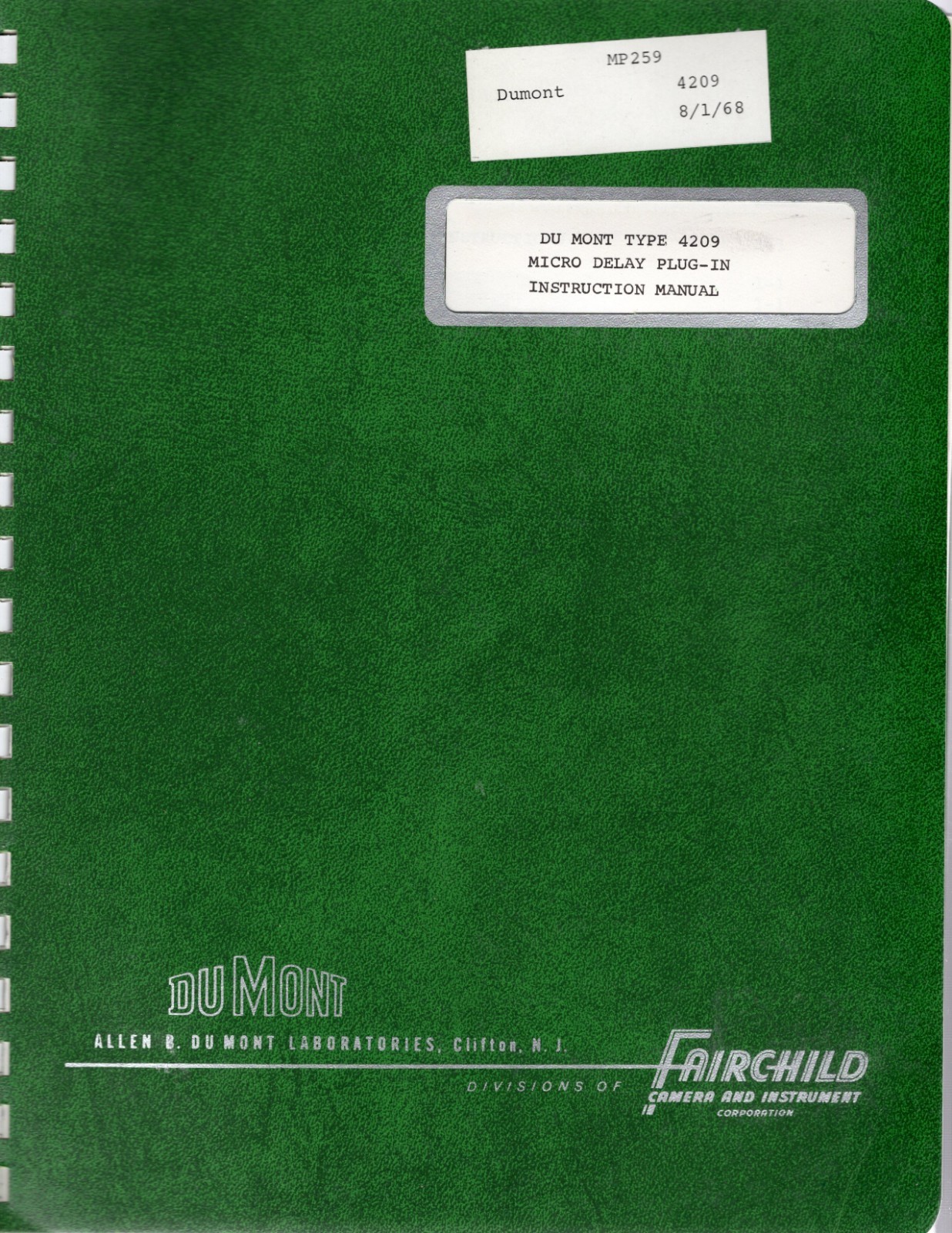 Dumont Fairchild 4209 Micro Delay Plug-In Instruction Manual